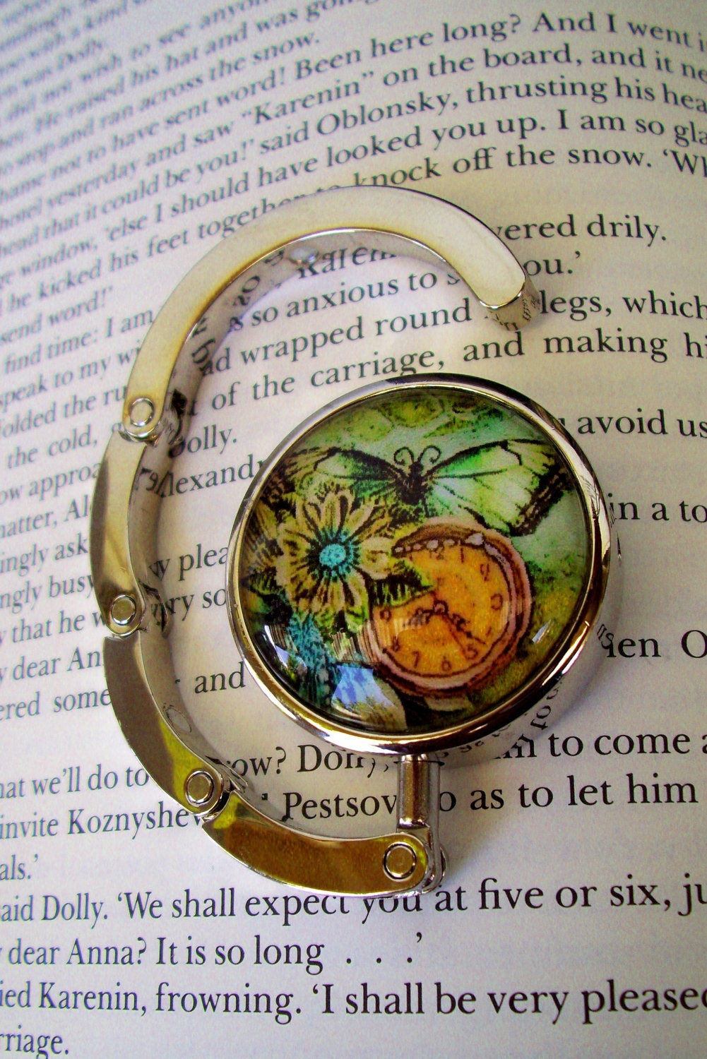 Steampunk Bag/Purse or Hat Hanger (H57) - Vintage Artwork Under Glass - Victorian / Goth - Butterfly