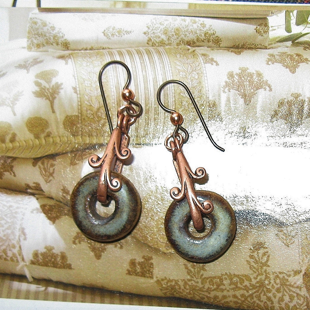 Hand Sculpted Pottery and Copper Earrings