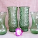 Set of 7 Vintage GREEN glass bud vases-Wedding Reception-Special Event-Instant Collection-Garden Theme Party- Vases