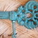 Wall Hook- Key Holder -Jewelry Holder- Deep Turquoise Blue-Skeleton Key -Housewarming gift -Cast Iron-Distressed Chippy
