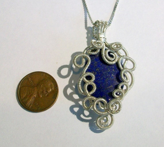 Lapis Lazuli and Sterling Silver Wire Wrapped Necklace