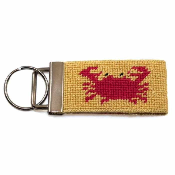 Needlepoint Kit - Key Fob with Preppy Pink Crabs - with monogram option