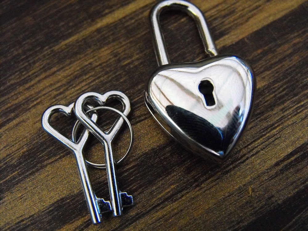 Silver Heart Padlock Trinket Lock Card Wine Letter Box Two Sets Of Keys