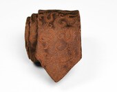 Vintage 1950's Chocolate Brown Skinny Necktie - Paisley Pattern