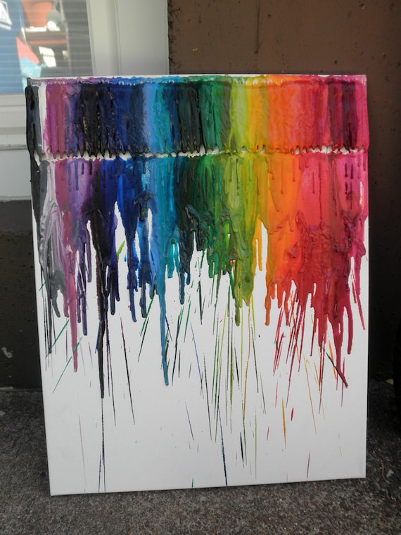 Rainbow Crayon Melting on Canvas Experiment-16x20