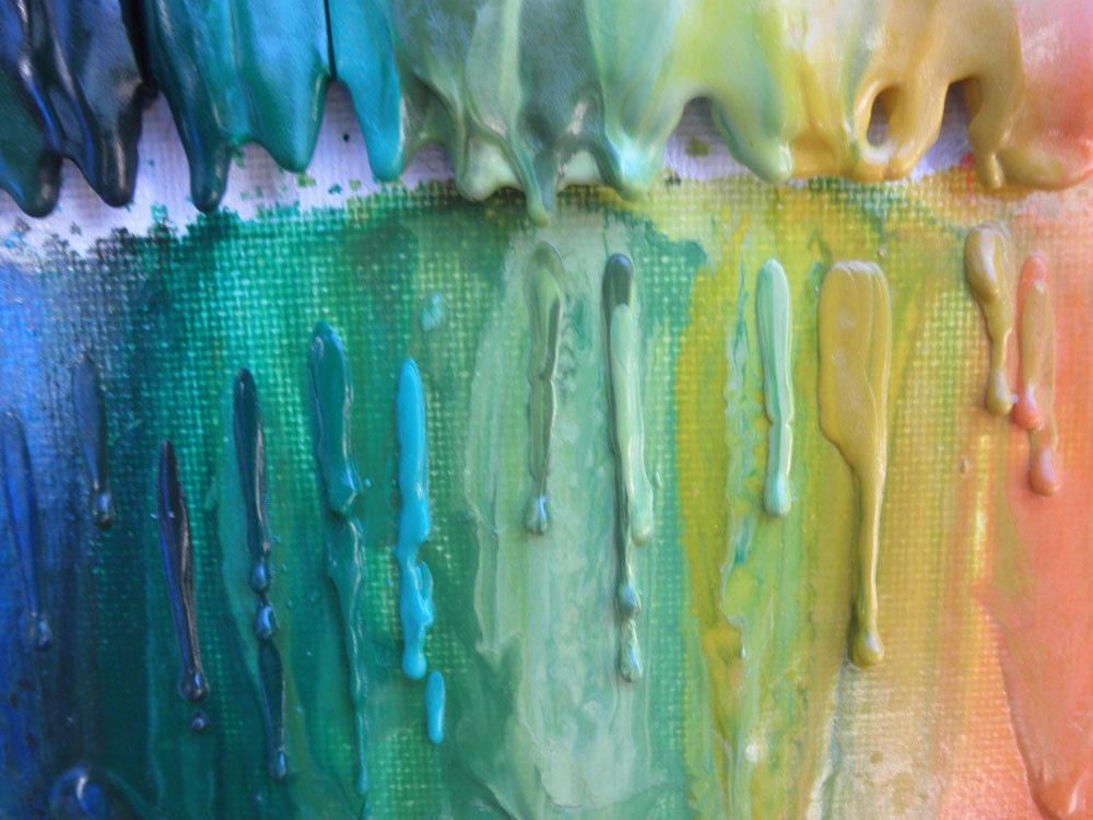 Rainbow Crayon Melting on Canvas Experiment-16x20