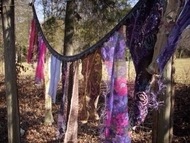 FREE SHIPPING Gypsy Fever Upcycled fabric Bunting flags, swag, garden,color,movement