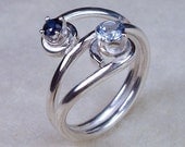 Sterling Silver Two Sizes Birthstones Aquamarine and Sapphire Cubic Zirconia Ring