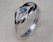 Double Love Knot Ring Argentium Silver with Aquamarine March Cubic Zirconia