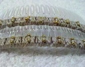 Beaded Hair Combs - Khaki and Gold - One Pair