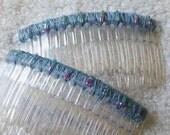 Beaded Hair Combs - Sky Blue - One Pair