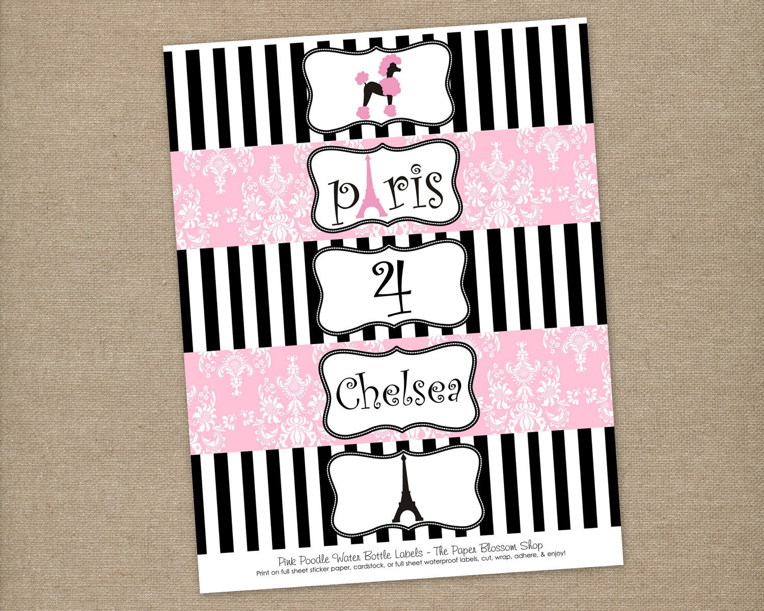 Custom Printable PINK POODLE in Paris Birthday Party Water Bottle Labels Il_570xn