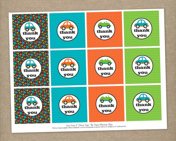INSTANT DOWNLOAD - Printable Cute Cars, Transportation Birthday Favor Tags Il_570xn