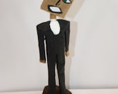 Folk Art Man on one side, Lady on the other side, Wooden Sculpture, Two Faced, Two Sided