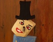 Primitive Folk Art Style Wood Carving Top Hat Lady, Rustic Outsider Look, Wormy Maple