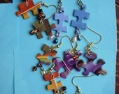 Autism awareness month: Puzzle dangle earrings using recycled puzzle pieces