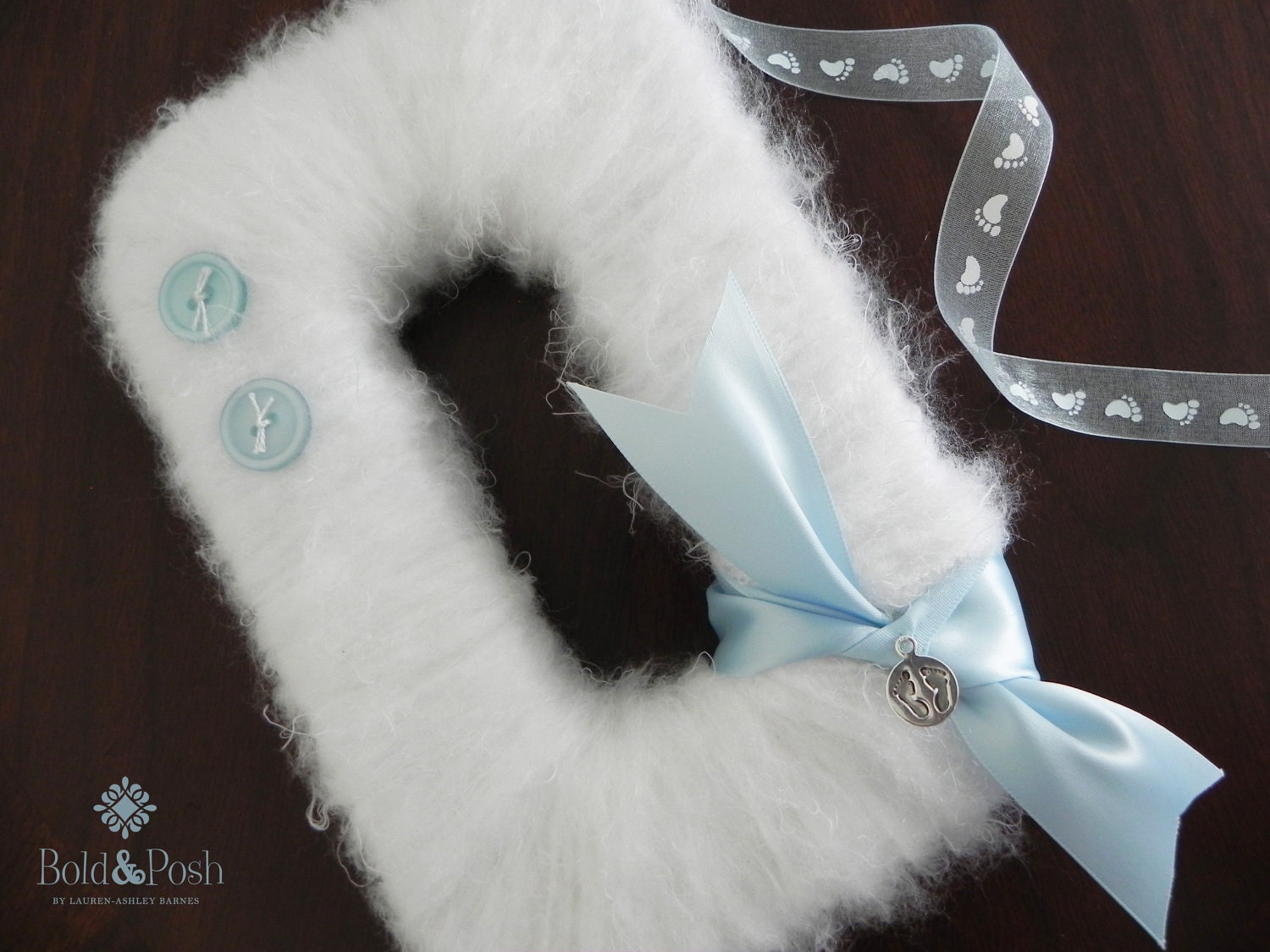 Medium Baby Blue and White Yarn Covered Wall Letter