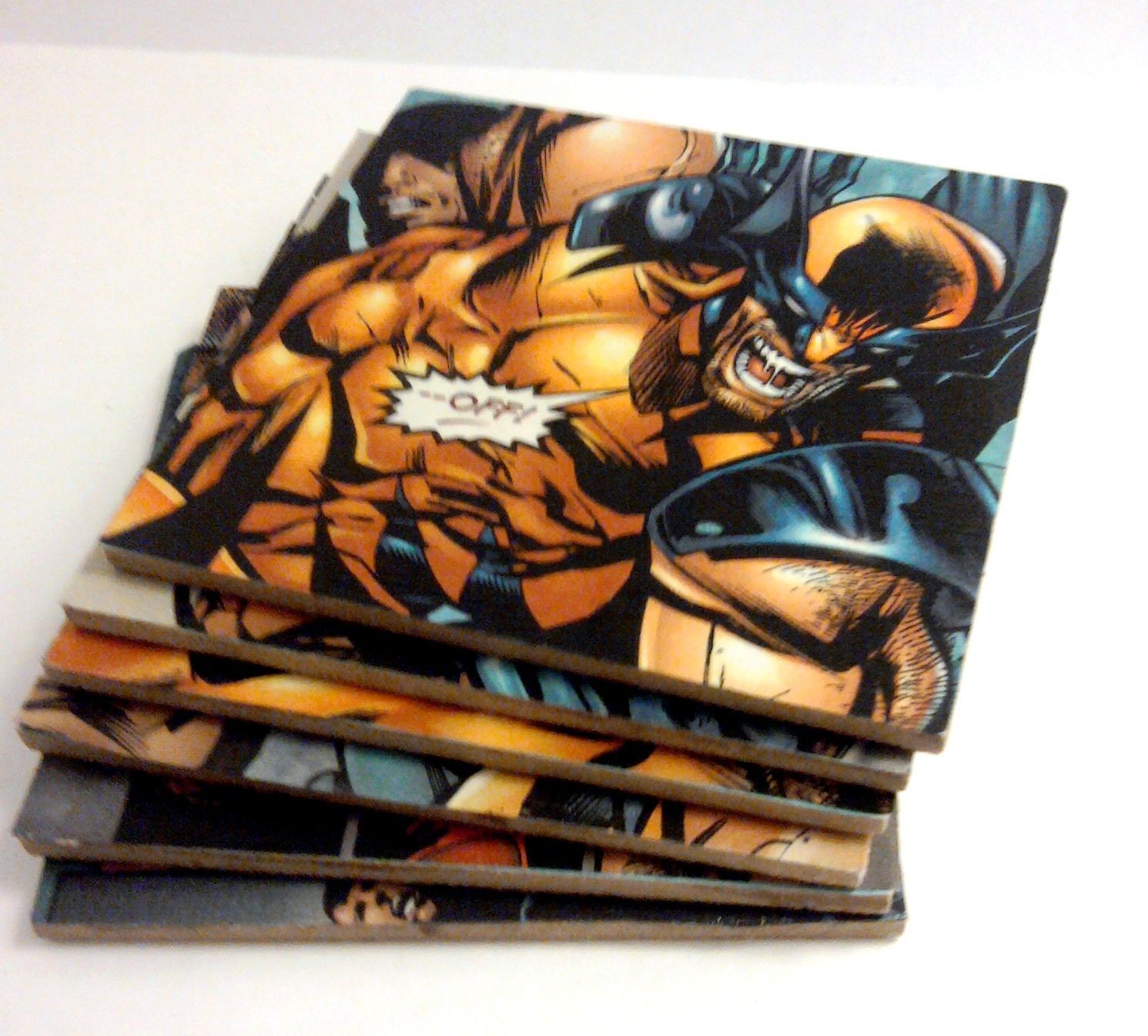 Upcycled Vintage Comic Book Coasters Featuring Wolverine