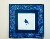 Wall Hanging Shabby Chic Machine Embroidered Beautiful Blue Indigo Bird
