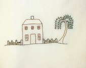 Flour Sack Towel Kitchen Tea Stained Dish Towel Primitive Folk Art Design Original Design