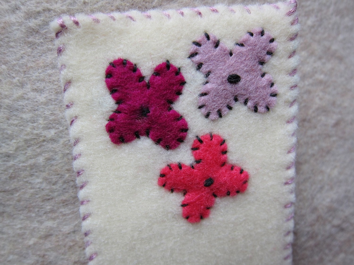 Felt Embroidered Bookmark - Colorful Pink Flowers
