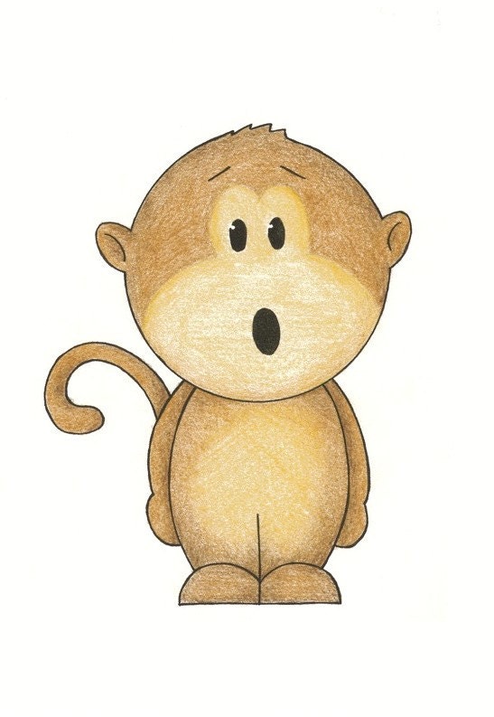 Nursery Wall Art - Monkey Modern, 5x7 Print Matted