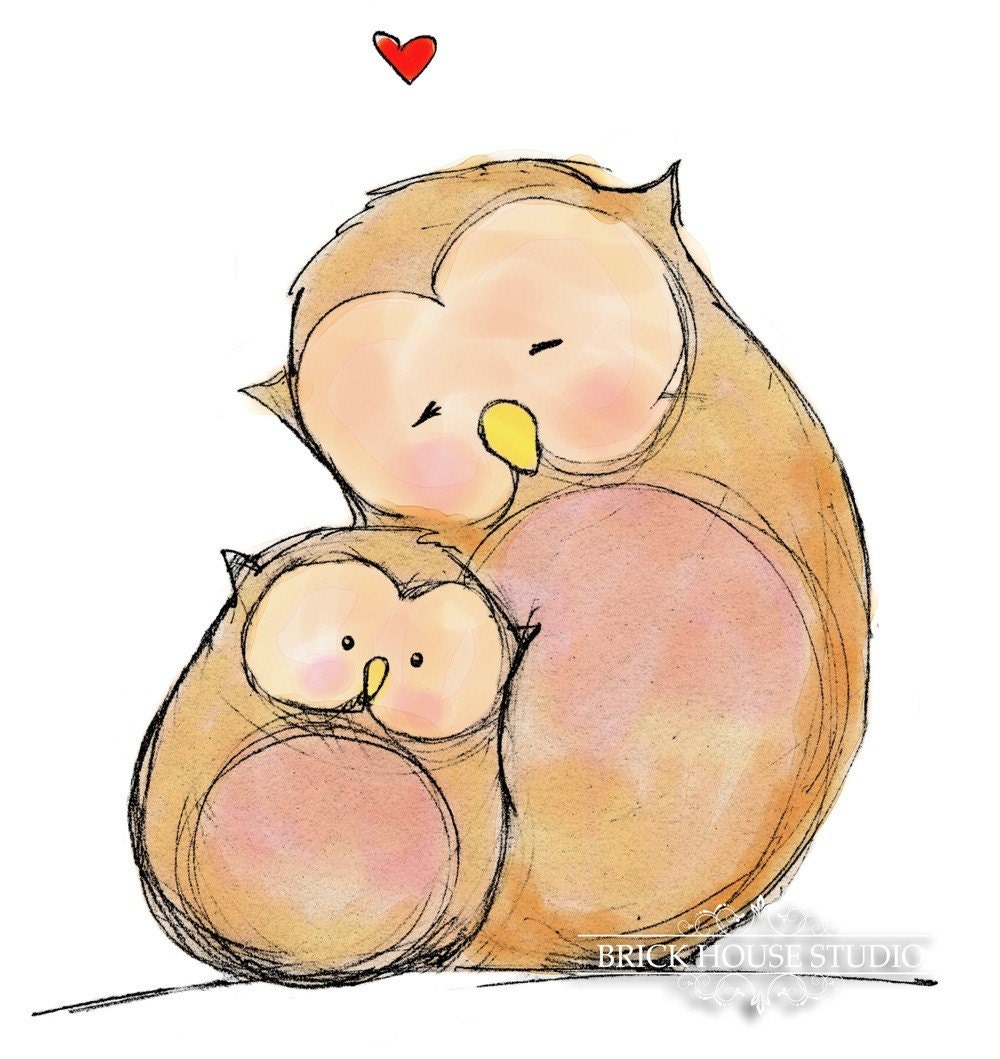 Nursery Room Wall Art Owl Love, 8x10 Illustration Print