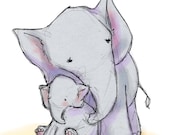 Nursery Wall Art - Elephant Love, 8x10 Illustration