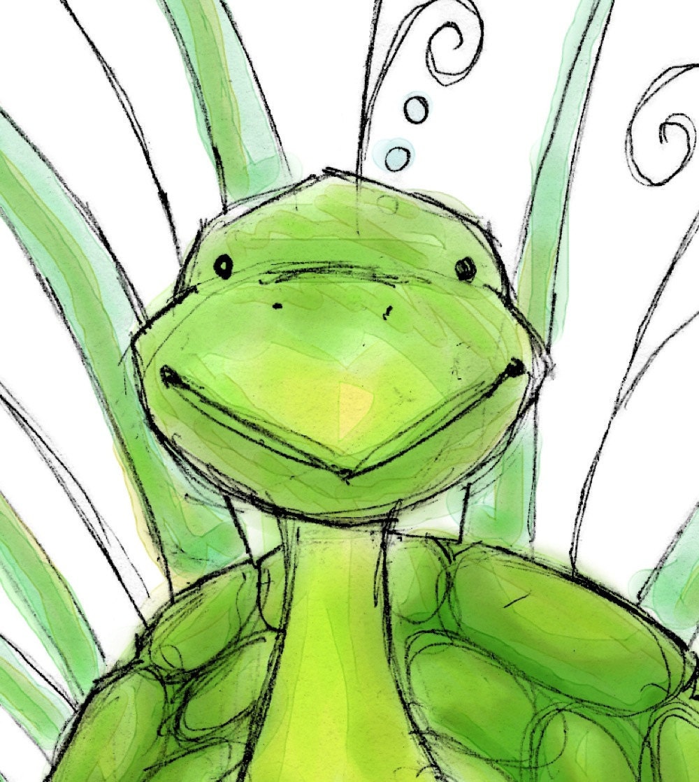 Children's Room Wall Art, Turtle in the Garden - 5x7 Print