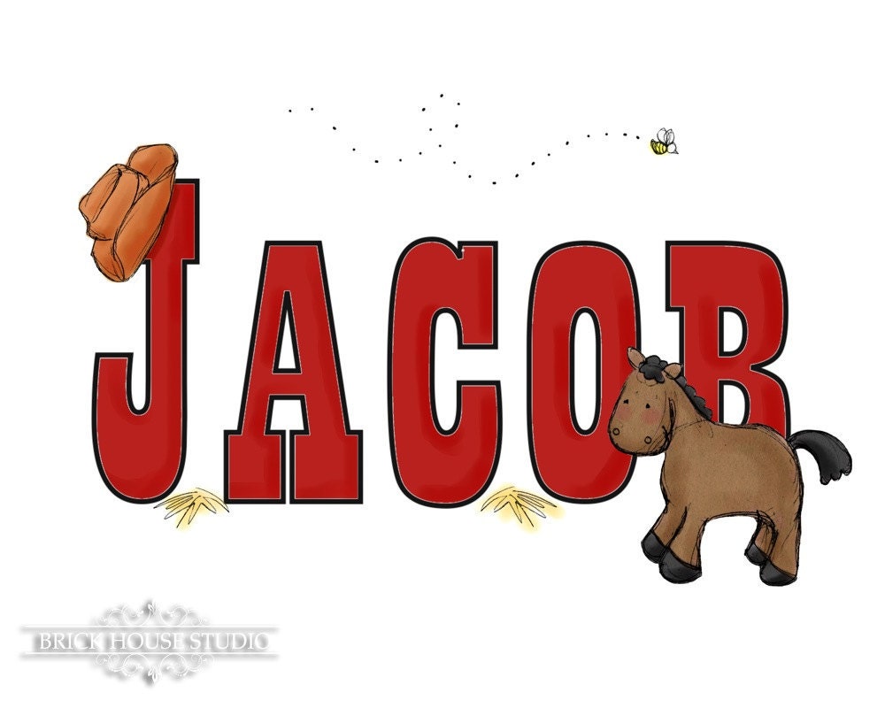 Nursery Name Art - Custom Country Western, 8x10 Print