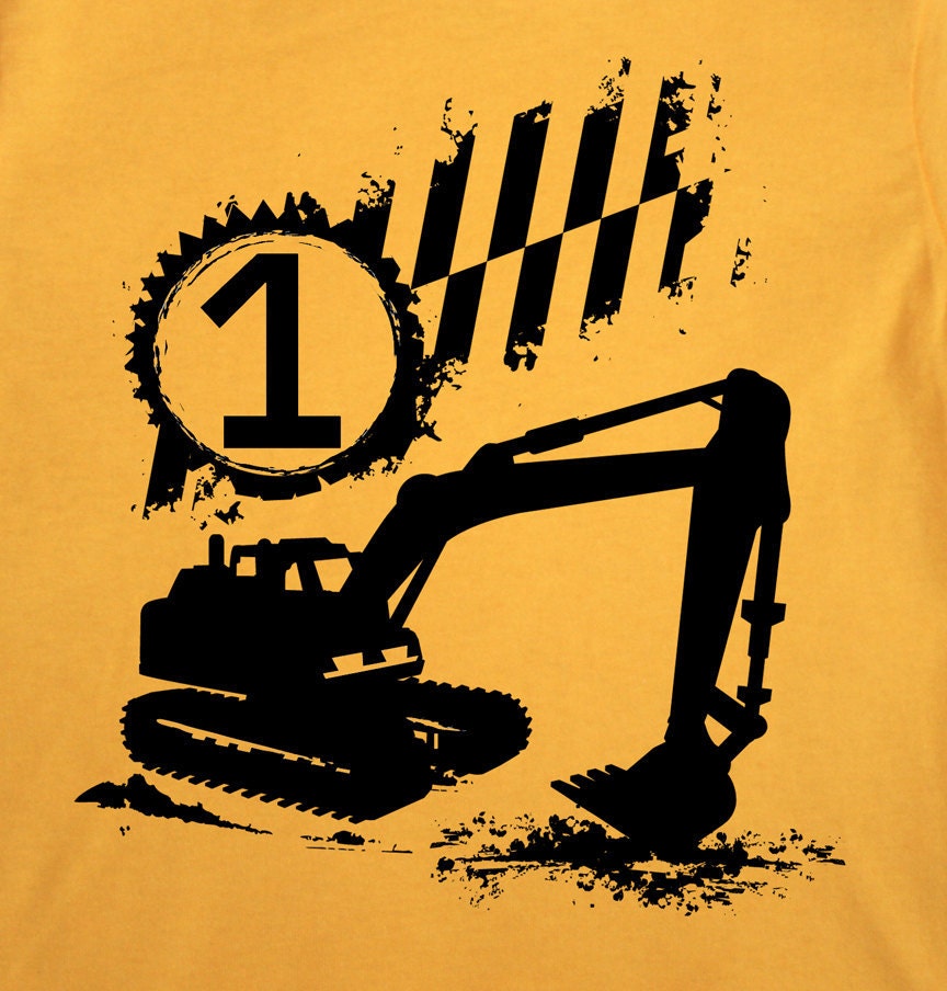 Boys First Birthday construction Happy 1st Party digger Toddler Art Print on Gold Short Sleeve tshirt 1st, 2nd, 3rd, 4th, 5th