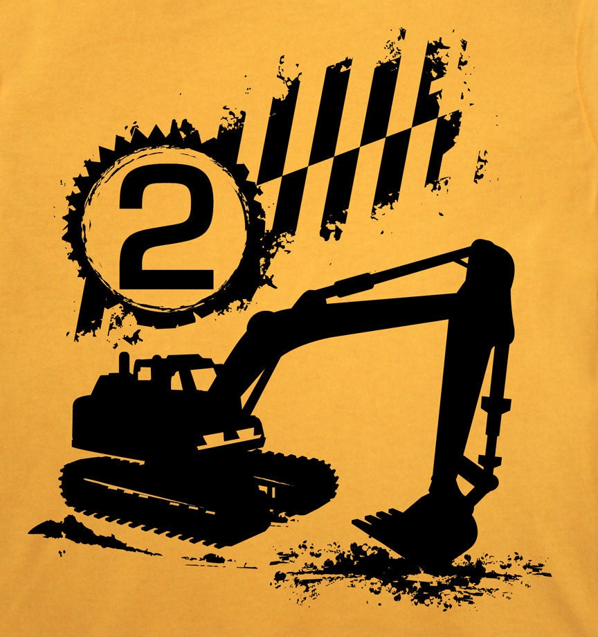 Second Birthday construction Happy boys 2nd Party digger Toddler Art Print on Gold Short Sleeve tshirt 1st, 2nd, 3rd, 4th, 5th
