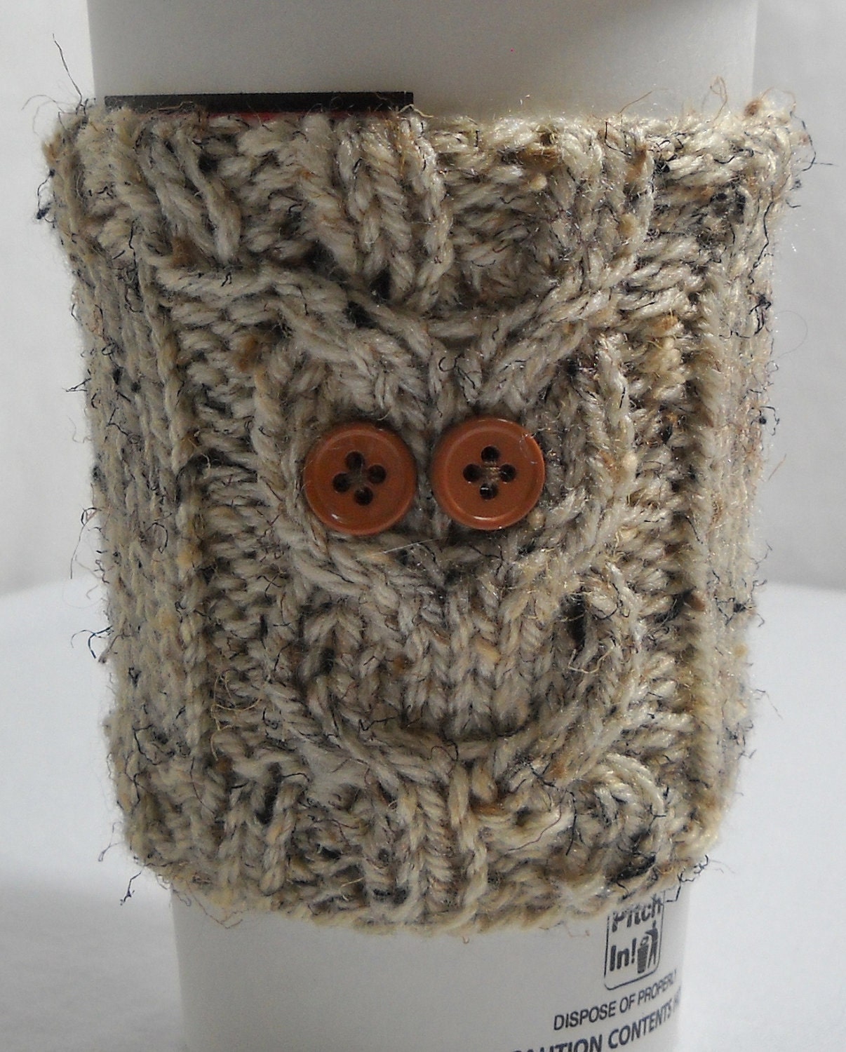 Owl Cup Cozy // Hand Knit // CHOOSE YOUR COLOR // Vegan Eco-Friendly Yarn // Coffee, Tea, Hot Coco, Pop / Soda / Beer Can