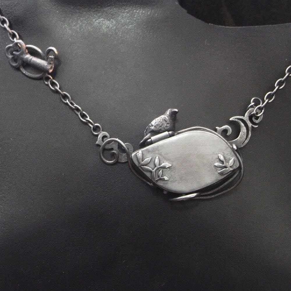 Oxidised Sterling Silver Crow Locket Raven Bird keepsake Goth Key