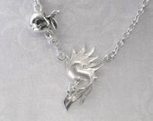 Sterling Silver Firebird Necklace with a cute apple detail, phoenix