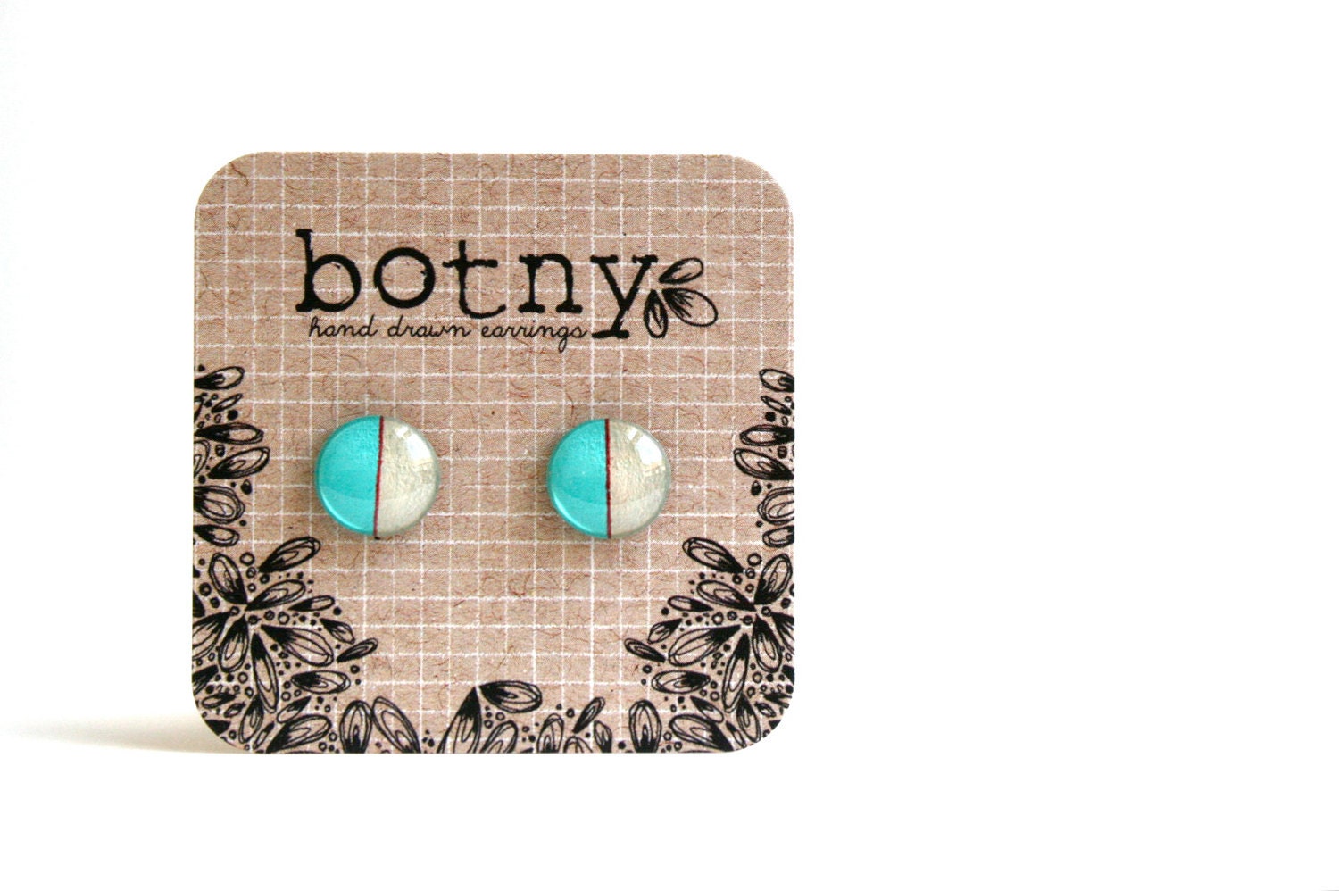Pastel Aqua, Poppy Red, and Lacey Beige Half Moon Brook Earrings