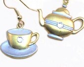 Dangle Tea Earrings, Teacup Upcycled Earrings, Charm Earrings, Tea cup, tea time, teapot, dangly, handmade