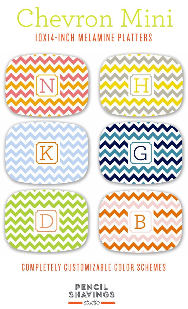 Chevron Mini Collection Melamine Platter - Choose your own Colors and Personalization/Monogram