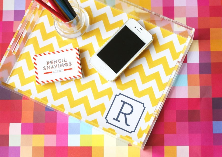 Personalized Lucite Tray - Chevron