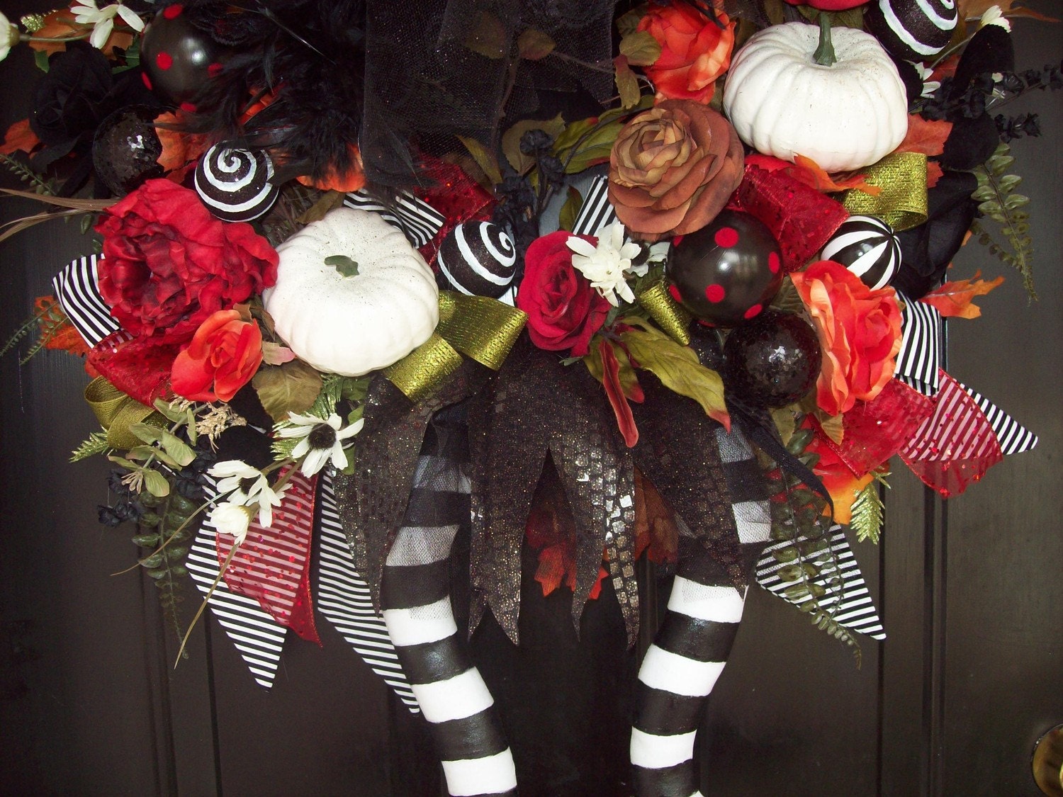 CUSTOM ORDER-Halloween Wreath-ThE WiCkEd WiTcH with Ruby Red Slippers-Fall Wreath-(Please read Production dates)Petals & Plumes Orig Design