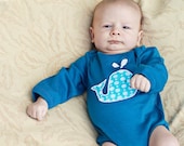 Short Sleeve Organic Whale Applique Organic Baby Boy Bodysuit in Blue Newborn 0 3 6 12 18 months - Organic- Baby Clothes