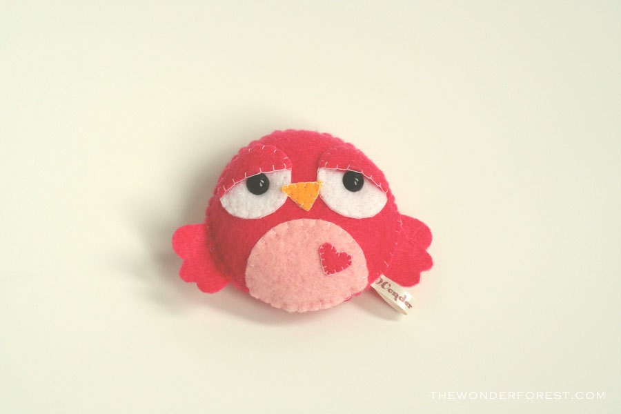 Plush Bird  - Valentine Pink Bird Stuffed Toy or Accessory