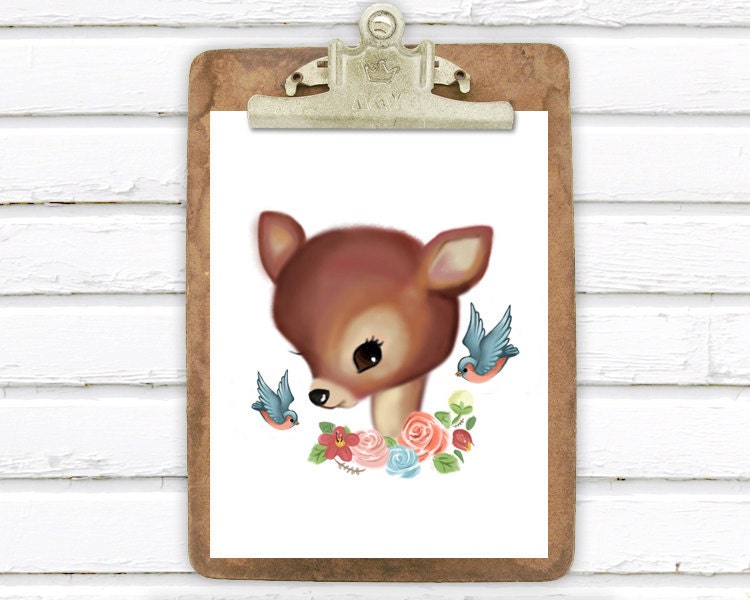 Retro Deer 5x7 Art Print Digital Artwork of a Fawn Photo Print