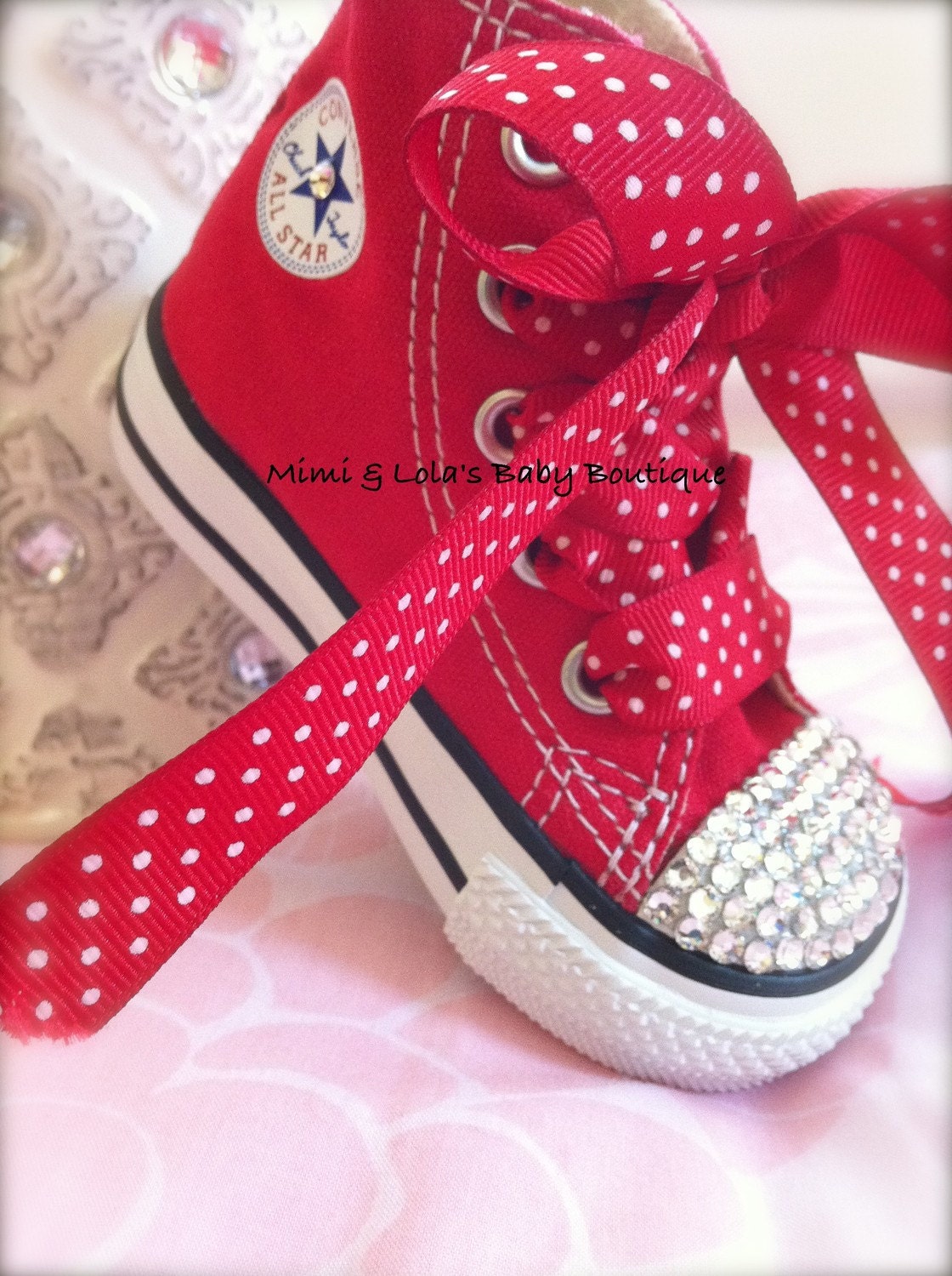 Trendy Infant Toddler Authentic Bling Converse high-top RED