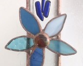 BLUE FLOWER MEZUZAH Stained&fused glass handmade by dalit-glass dalitglass