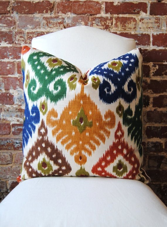 SALE - LAST ONE - Vivid Ikat - Duralee Fabric - Pillow Cover - 20 in square - Designer Pillow - Decorative Pillow - Throw Pillow