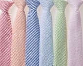 Boys Tie - Striped Seersucker - Red, Orange, Navy, Light Blue, Green, or Pink