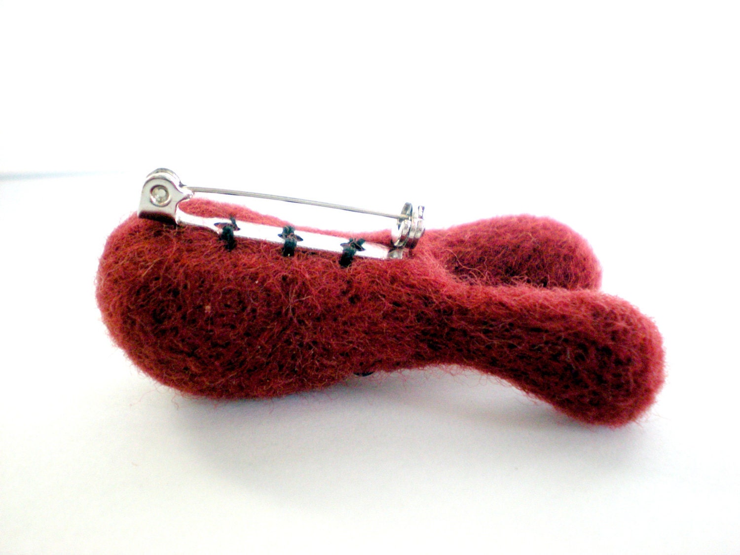 Felt Bunny Brooch - Maroon Needle Felted Pin