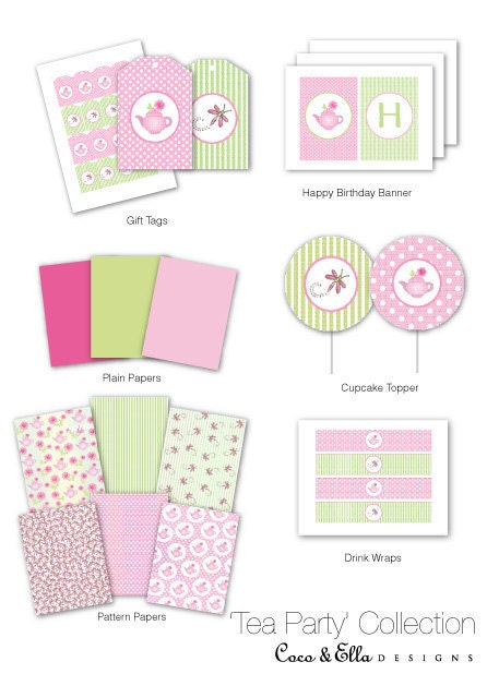 Printable Birthday Party Collection - 'Tea Party' Il_570xn