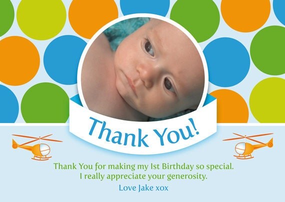 Printable Custom Boys 1st Birthday Party Thank you Card - My 1st Party Il_570xn